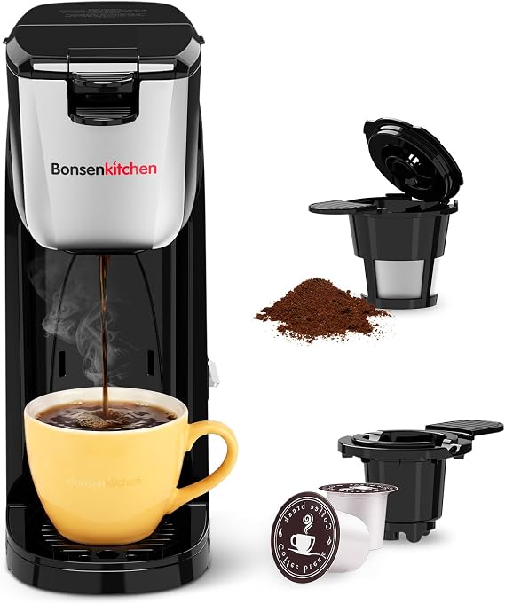 Bonsenkitchen Single Serve Coffee Maker, 6-14 oz Brew Sizes, Brewing