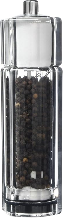T&G 12649 Classic Hexagonal Straight-Sided Clear Acrylic 2-in-1 Combi Pepper Mill and Salt Shaker, 16 cm