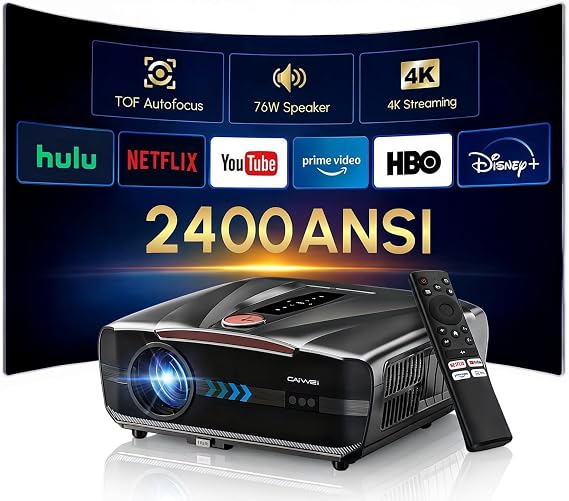 Daylight Projector 2400 ANSI Ultra HD 4K HDR10 Daytime Smart Projector with Wi-Fi 6 Bluetooth 5.4,TOF Autofocus,HDMI eARC/CEC,2*38W DB Audio,2026
