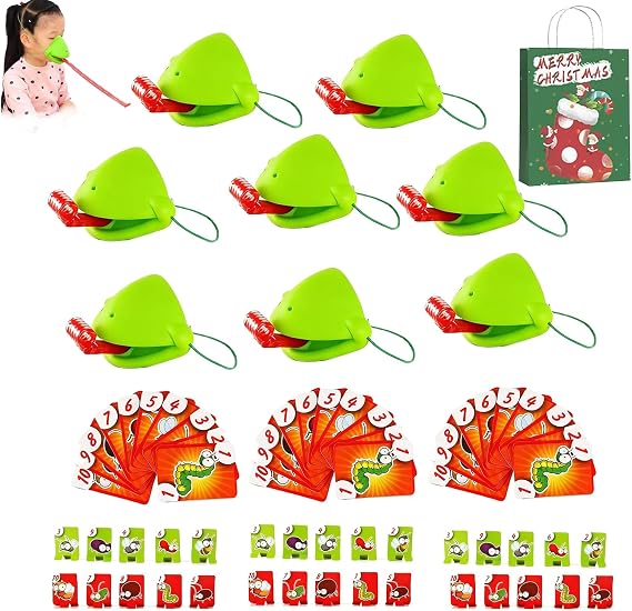 Tongue Shooting Game, Licking Lizard Tongue Mask Game, Frog Mask with Blow Multiplayer Party Insect Cardboard Included (8pcs)