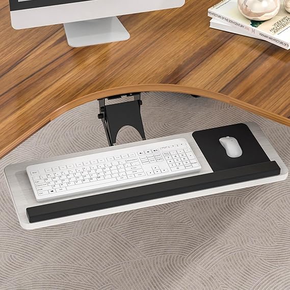 Sliding Under Desk Keyboard Slider, Height Adjustable Angle, 360 Degree Rotation, Aftermarket Keyboard Tray, Keyboard Clamp Slider, Ergonomic, with Wrist Pad and Mouse Pad, Desk Extender, Keyboard