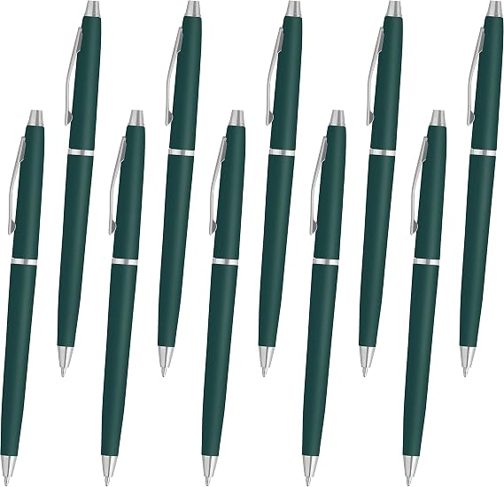 Personalized Langham Ballpoint Pens, Set of 10 by DISCOUNT PROMOS - Black Ink, Great for Office, Business, Tradeshows - Hunter Green