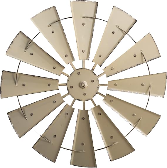 Glitzhome 28" Farmhouse Galvanized Windmill Wall Sculpture Home Decor Rustic Metal Rustic Wall Art Decoration, Beige