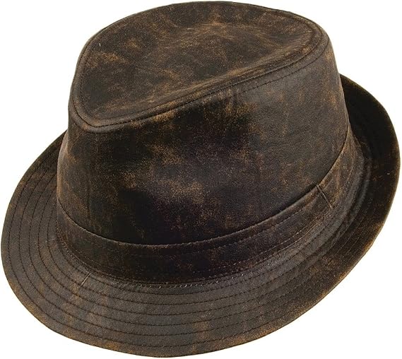 Weathered Cotton Trilby Hat - Brown