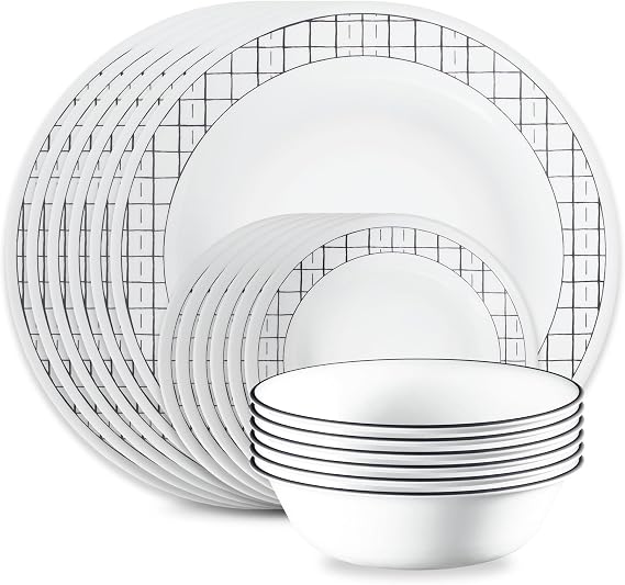Corelle Delicate Grid 18-Piece Dinnerware Set, Service for 6