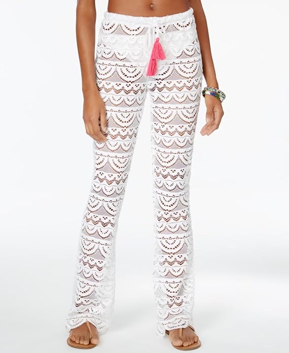 MikenSwim Miken Swim White Scalloped Crochet Cover-Up Pants XS