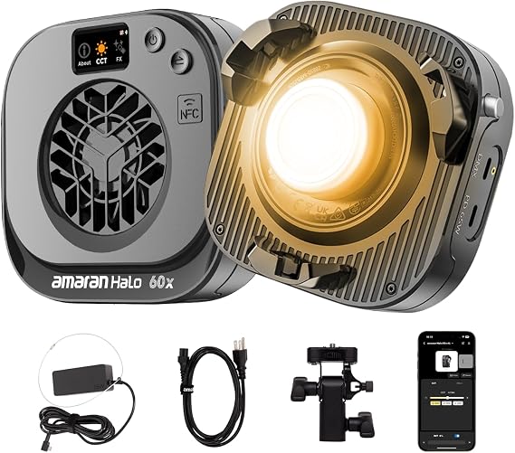 amaran Halo 60x COB LED Video Light,Compact 63W Bi-Color Studio Lighting