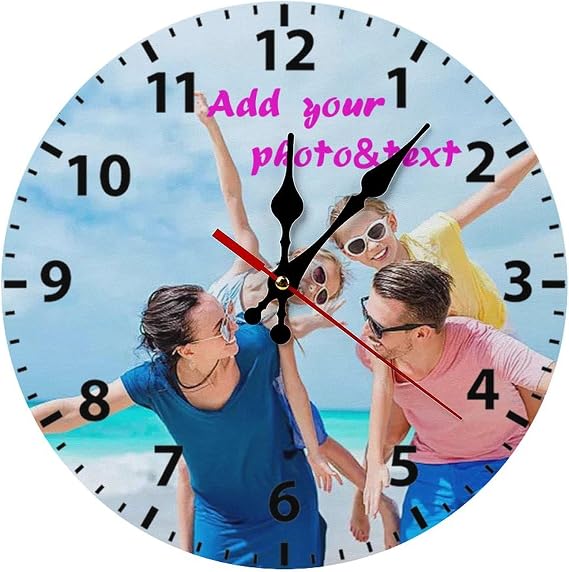 Custom Wall Clock,Personalized Wood Clock add Your Photo/Text,Customizable Silent Round Decoration for Kitchen Bathroom 10inch style1