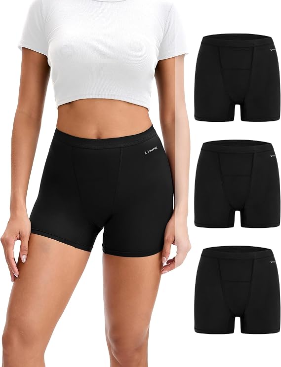 INNERSY Period Boxer for Women High Waisted Leak Proof Postpartm Menstrual Mesh BoyShorts Panties Underwear 3-Pack