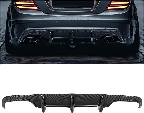 HECASA Rear Diffuser Compatible with 2008-2011 Mercedes Benz W204 C180 C200 C250 C300 C350 Sport C63 AMG Bumper Lip Spoiler Valance Protector ABS Plastic Carbon Fiber Color