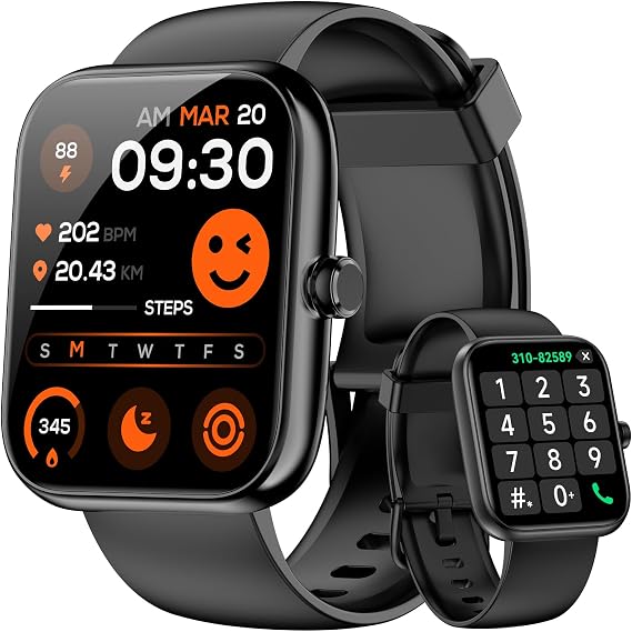 Smart Watch for Men Women with Alexa Built-in, Bluetooth Calling, 1.83'' HD Touch Screen Fitness Tracker with Heart Rate/Sleep Monitor, 120+ Sports Modes, IP68 Water-Resistant Watch for Android & iOS