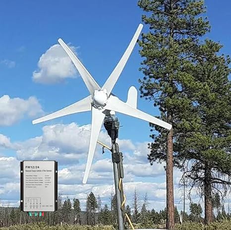 500 W Horizontal Wind Turbine 12 V 24 V Wind Turbines 3-Phase Generator 5-Blade Wind Generator Complete System for Power Supplement with MPPT Charge Controller (12 Volt)
