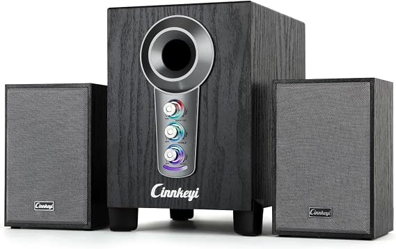 2.1 Computer Speakers with Subwoofer – Compact PC Speakers with Bass/Treble Adjust, 10W+3W×2 Stereo Audio, Bluetooth 5.3 & AUX Input, USB
