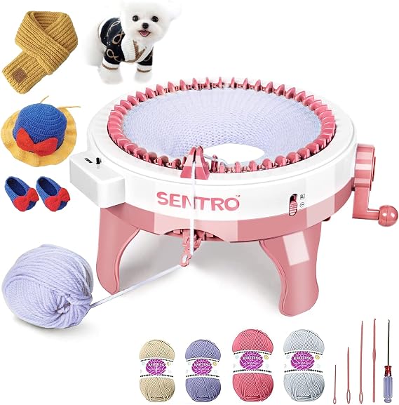 SENTRO 48 Needles Knitting Machine, Smart Crochet Machine with Plain/Tube Weave Conversion Key,Highly Efficient DIY Yarn Maker for Beginners, Knitting Enthusiasts (48Pink)