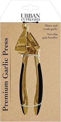 Urban Cupboard Premium Garlic Press, Mince and Crush Cloves, Built-In Cleaner, Comfortable Handle, Dishwasher Safe, Gold