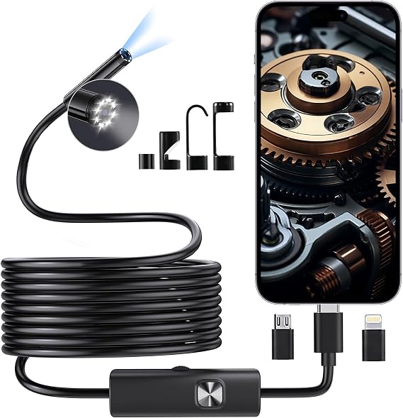 Endoscope Camera with Light, 1920P HD Borescope with Dimmable LED