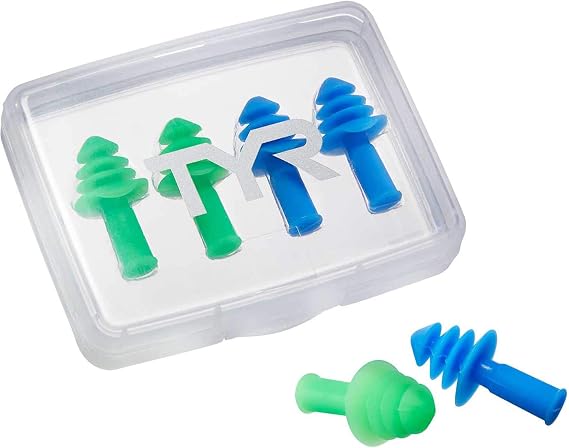 TYR Ergo Flex Ear Plugs-4pk Swimming Equipment, Blue/Green, All