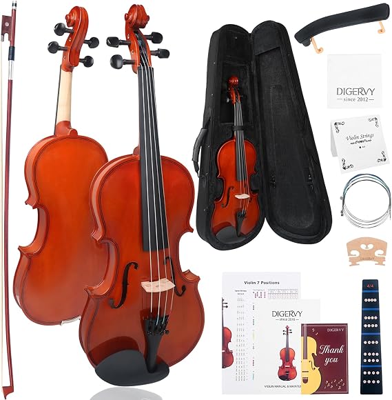 Violin 4/4 Full Size Kit, Violin Fiddle Set for Beginner Adults Students with Rosewood Bow, Violin Case, Shoulder Rest, Extra Strings and Bridge(Plywood, Full)