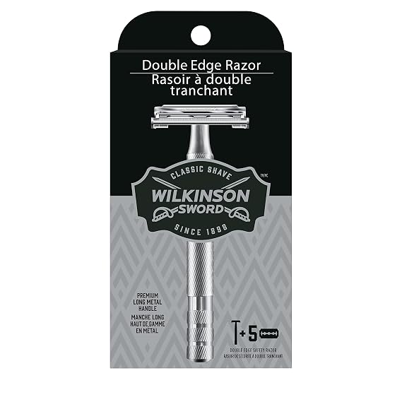 Wilkinson Sword Double Edge Safety Razor, 1 Metal Handle & 5 Razor Blades