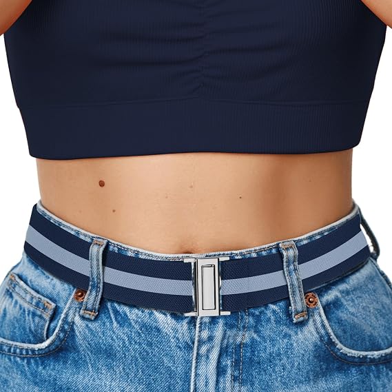 No Show Elastic Belts for Women with Invisible Flat Buckle Stretch Web Strap Belt for Jeans Pants Dresses