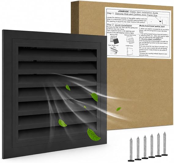 20"*20" Gable Vent,Aluminum Alloy Wall Vent Shed Vents,with Removable Strainer and 180 Degree Opening Angle.Ideal for Attic,Shed,Garage,Play House,Coop.[Inside Dimensions:18"w X 18"h]-Black 1 Pack