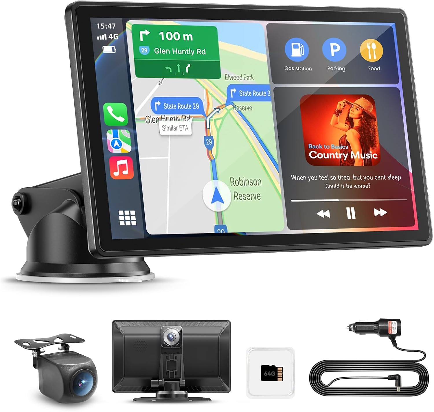 Wireless Carplay Screen for Car,9 Car Play Stereo with 4K Dash Cam,1080P Backup Camera,Carplay Android Auto Screen with Voice Control,GPS Navigation,Mirror Link,Bluetooth（9inch