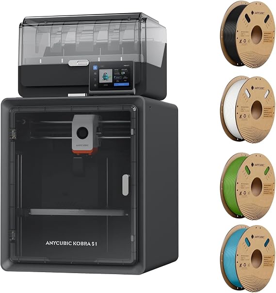 Bundle Anycubic Kobra S1 Combo Multicolor 3D Printer + ANYCUBIC PLA Filament 1.75mm 4KG Black + White + Spring Leaf + Tropical Turquoise
