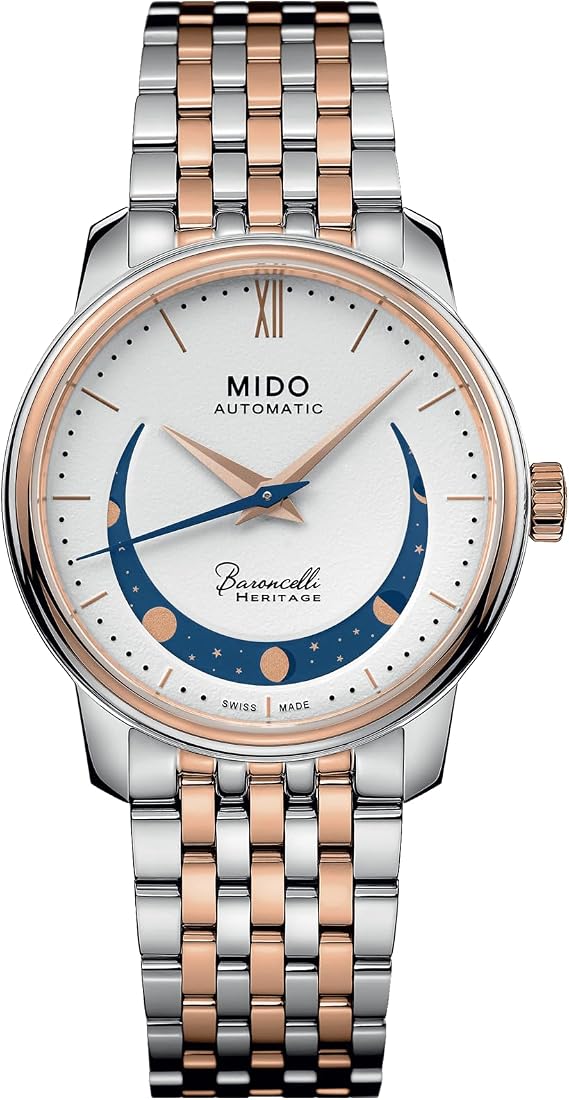 MIDO Baroncelli Smiling Moon Lady - Swiss Automatic Watch for Women - White Dial - Case 33mm - M0272072201001