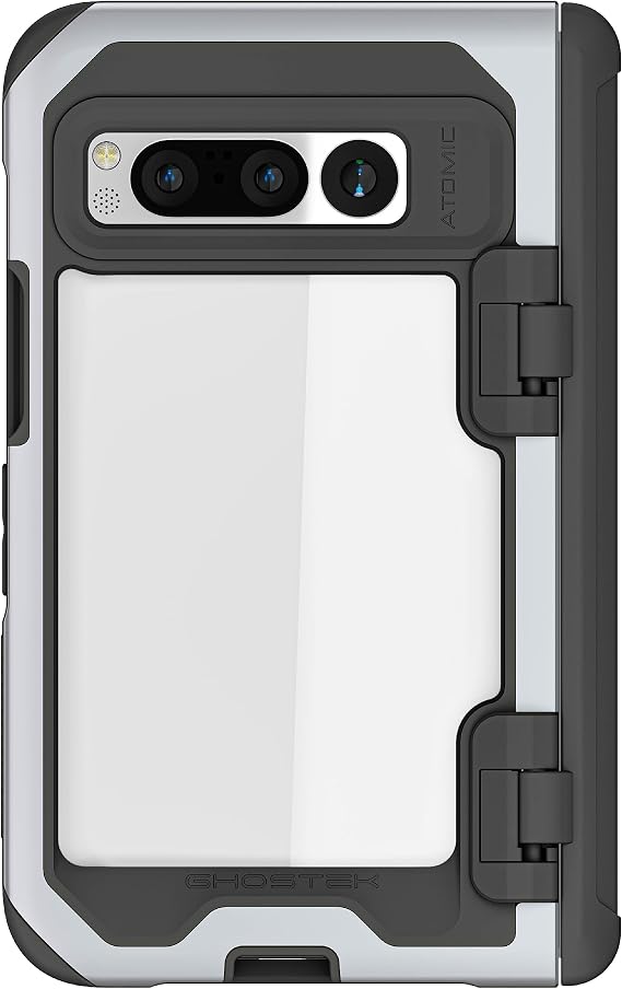 Ghostek ATOMIC slim Pixel Fold Case Clear Back with Silver Aluminum Metal Bumper Full Hinge Protection Premium Rugged Heavy Duty Shockproof Cover Designed for 2023 Google Pixel Fold (7.6inch) (Silver)