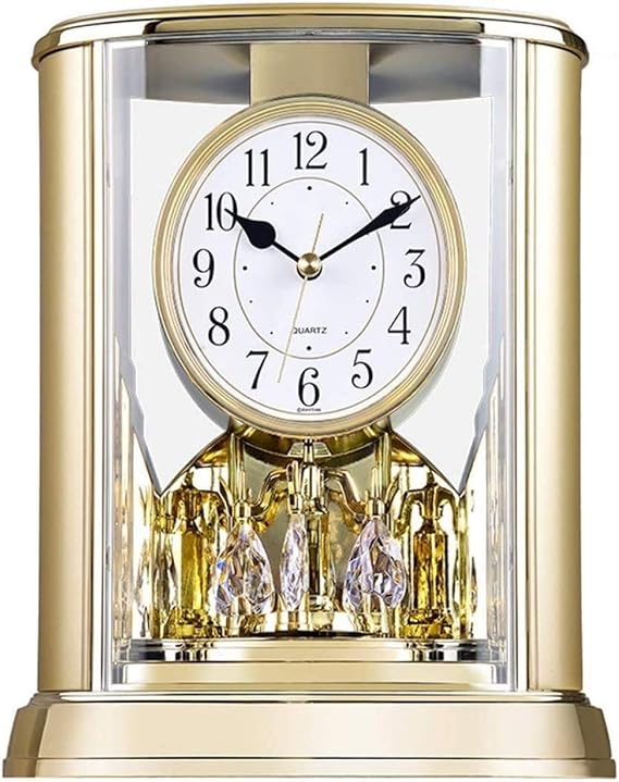 Mantel Table Clock, Crystals Tone Mantle Clocks with Rotating Pendulum, Mechanical Quartz Silent Desk Shelf Ornaments Clock, Stylish Rhythm Matle Clock, 19.6X24.0Cm -A