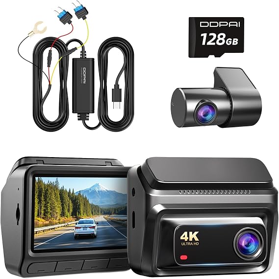 DDPAI 4K Dash Cam Front and Rear Z60 Dashcam 128G TF Card with Type C Hardwire Kit Set