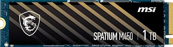 MSI SPATIUM M450 PCIe 4.0 NVMe M.2 1TB Built-in Gaming SSD 3600 MB/s up to 3D NAND 600 TBW