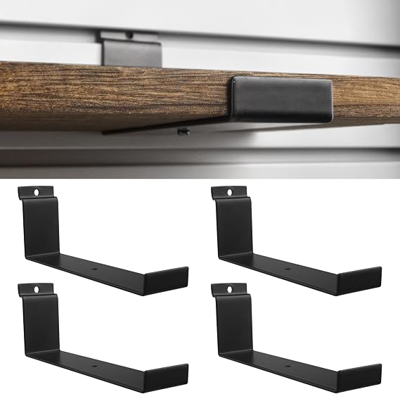 Shelf Brackets for Slatwall - 4 Pack Heavy Steel Support Racks with Raised Lip - Screw-Mount Ready for Wood Shelves - Slat wall Accessories for Garage Wall Shelving Storage and Display
