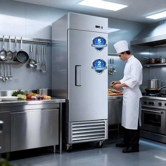 Commercial Reach-In Freezer, Upright Stainless Steel Freezer, Auto-Defrost, Digital Temperature Control, for Restaurant Kitchen Bar Cafe (27"W 23 Cu.ft 1 Door,Refrigeration)