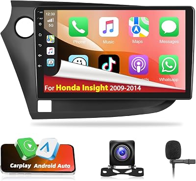 Android 15 Double Din GPS Car Stereo for Honda Insight 2009-2014 [264G] Autoradio with CarPlay & Android Auto 9 Touchscreen Bluetooth Audio with Mirror Link WiFi FM RDS SWC Backup Camera MIC