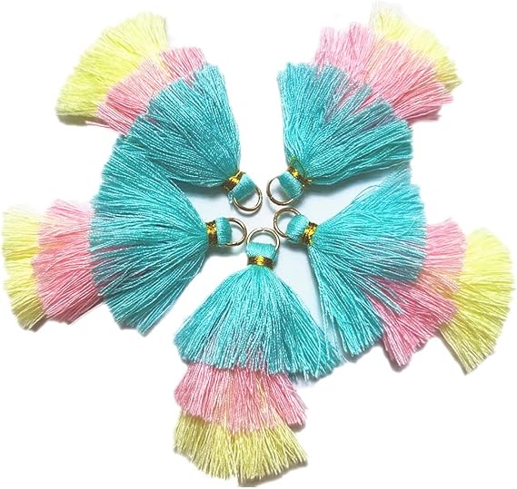 MSCFTFB 20 Pieces 2.4inch 3 Layers Small Tassels Tri-Colors Mala Tassel Charms with Jump Rings for Earring Necklace Jewelry Making Garland Keychain Dreamcatchers DIY Crafts Decorations(Baby Blue)