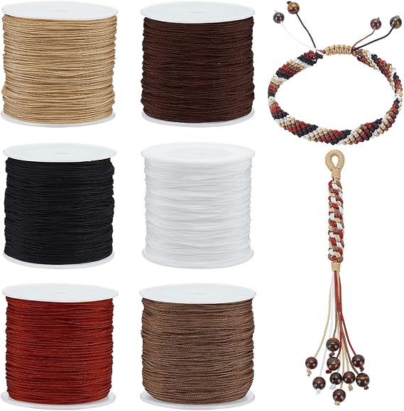 PH PandaHall 600 Yards 0.8mm Nylon Beading String Cord 6 Colors Chinese Knotting Cord Nylon Kumihimo Macrame Thread Braided Lift Shade Cord for Friendship Bracelets Christmas Tree Ornament Hair Decor