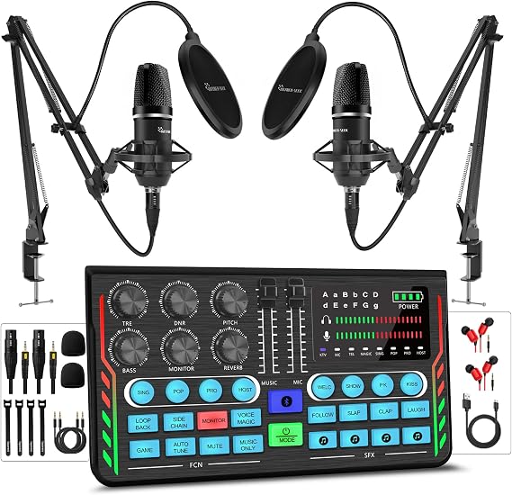 P2 Podcast Equipment Bundle for 2,Condenser Mics with Audio Mixer Streaming