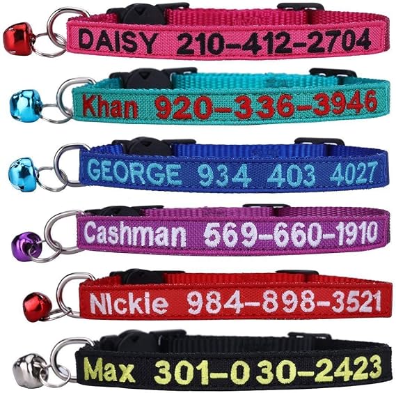 WFRLQ Cat Collar,Personalized Embroidered Nylon Cat ID Collars with Bell - Custom Text with Pet Name and Phone Number ... (Cat Collar)