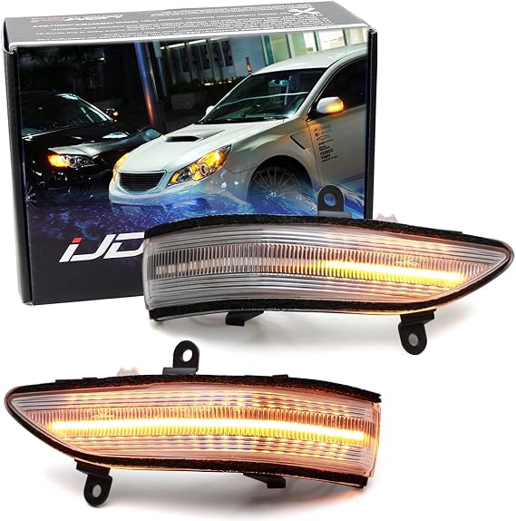 iJDMTOY Semi-Clear Lens Full LED Strip Dynamic Sequential Blink/Flow Side Mirror Turn Signal Light Assembly Kit Compatible with Subaru Impreza Forester Legacy Outback Tribeca