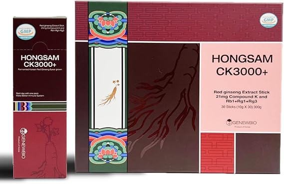 CK3000+ 6 Year Old Panax Red Ginseng Extract 100% 3000mg per Stick, High Ginsenoside (30mg), No Sugar, No Additives, Fermented Korean Red Ginseng, Energy & Immune Support, 30 Sticks
