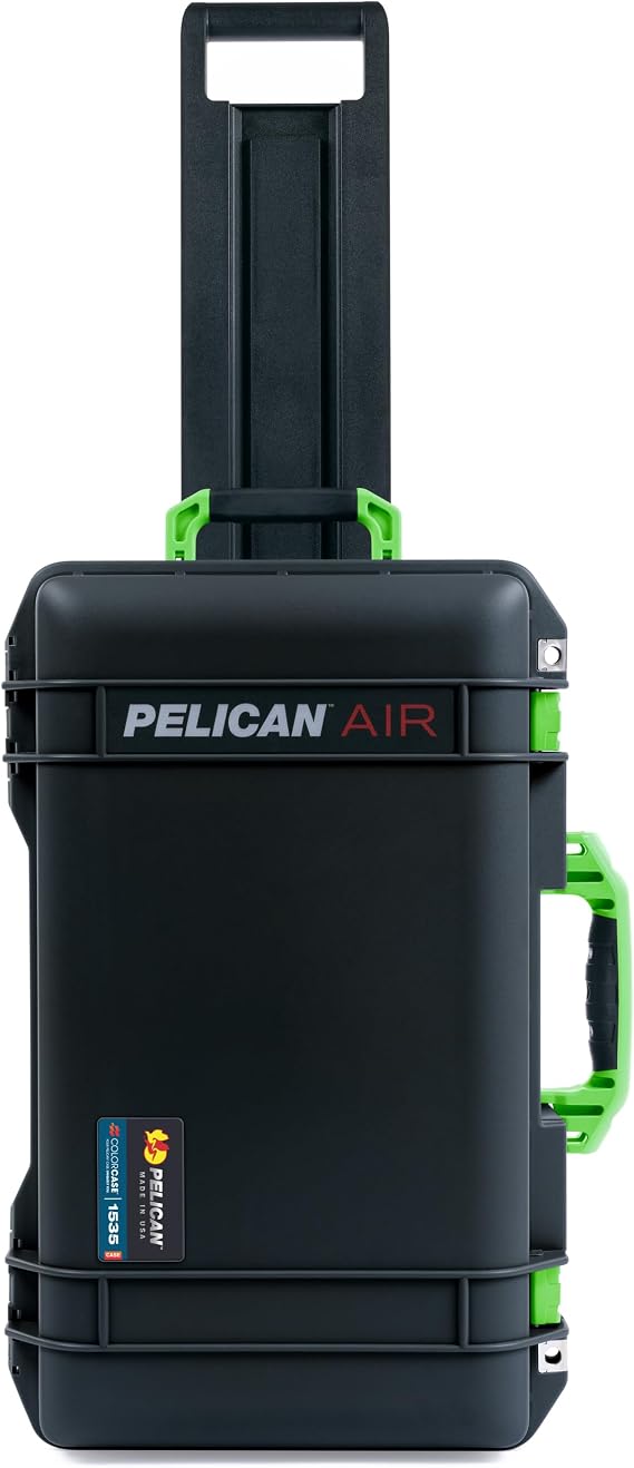 Black Pelican Air 1535 Carry-on Case - with Pick & Pluck Foam - Lime Green Handles & Latches.