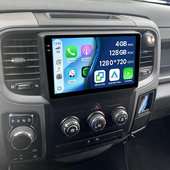 4+128G Radio for Dodge RAM 1500 2500 3500 2013-2018, 9" Touch Screen Bluetooth Radio with Wireless CarPlay/Android Auto, 5GHz WiFi, Bluetooth 5.0, EQ, GPS Navigation, 1280 * 720, Backup Camera
