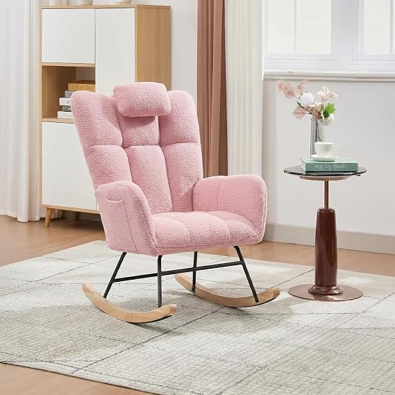 Rocking Chair Nursery Teddy, Upholstered Baby Glider Rocker for Adults Small Spaces Indoor, Nursing Chairs for Living Room, Bedroom, Classroom