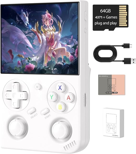 Anbernic RG35XX Pro Retro Handheld Game Console , RG 35XXPro Support HDMI TV Output 5G WiFi Bluetooth 4.2 , 3.5 Inch IPS Screen Linux System Preloaded 4353 Games 3200mAh Battery(White)