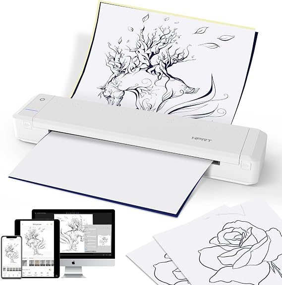 HPRT Portable Printer Wireless Bluetooth Connection MT866 Thermal Inkless Mobile Support 8.5'' X 11'' US Letter and Tattoo Stencil, Compatible with iOS/Android/PC, Includes 10pcs Transfer Paper