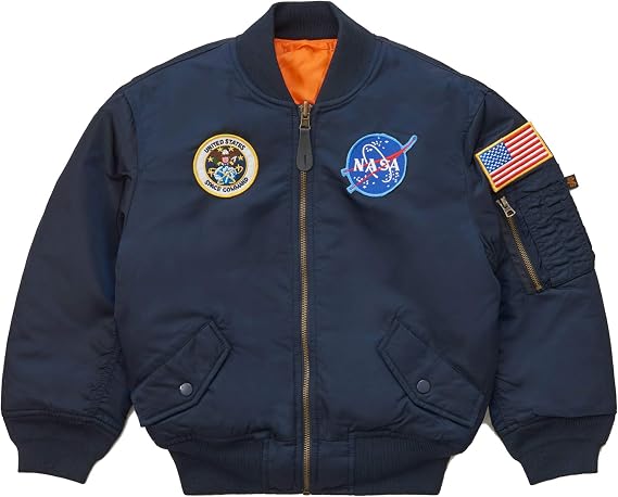 Alpha Industries Boys' Nasa MA-1 Flight Jacket (2T, Replica Blue)