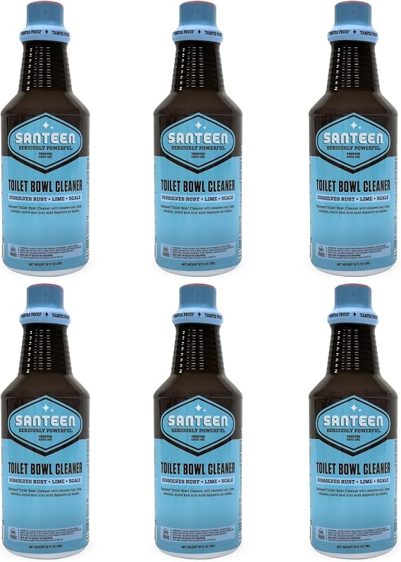 Santeen Professional Toilet Bowl Cleaner 6 Pack (32oz Bottles) Heavy Duty Rust, Lime & Scale Remover Restores Porcelain Finish Industrial Strength Stain Dissolver
