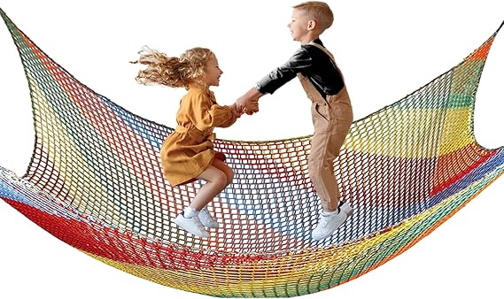 Kids Climbing Net Double Layers Playground Safety Netting Climbing Frame Cargo Net Children's Swing Hammock Netting for Treehouse Backyard, Multicolor(1X3m)