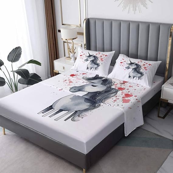 Horse Sheets Twin Sheet Set - Kids Bed Sheets & Bedroom Decor - Soft Breathable Microfiber Deep Pocket Patterned Bedding Sheets & Pillowcases